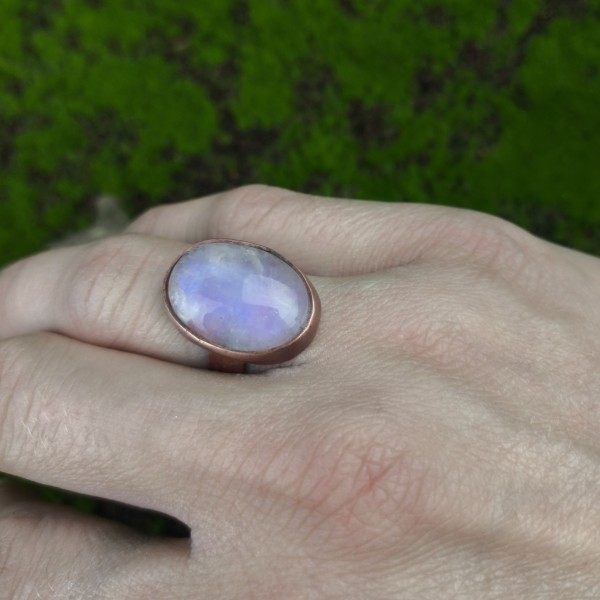 Pierścień miedziany Pierścionek z kamieniem księżycowym Ealys - hover