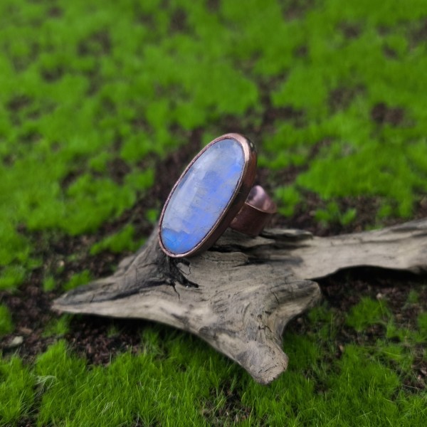 Pierścień miedziany Pierścionek z kamieniem księżycowym Filthor - hover