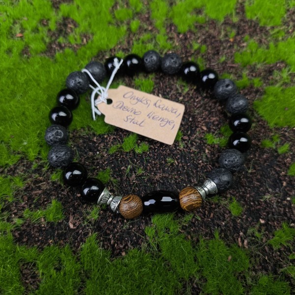 Bransoletka Onyks, Lawa, Drewno wenge, Stal