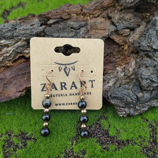 Kolczyki miedziane Hematyt i Obsydian