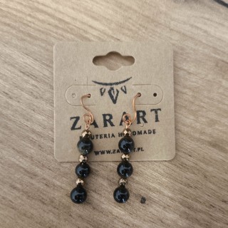 Kolczyki miedziane Hematyt i Obsydian