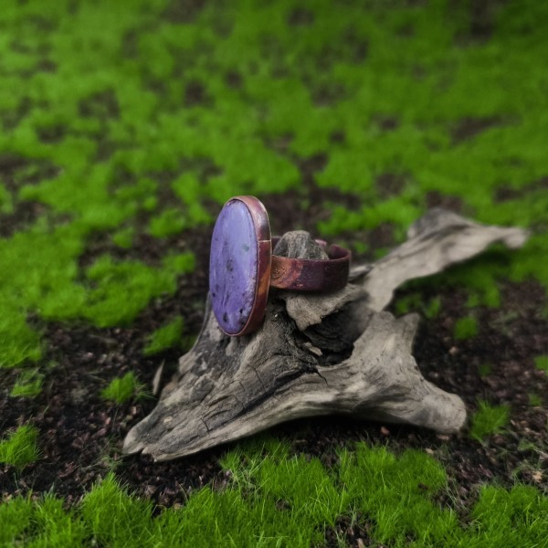 Pierścień miedziany Pierścionek z czaroitem Leokais - hover