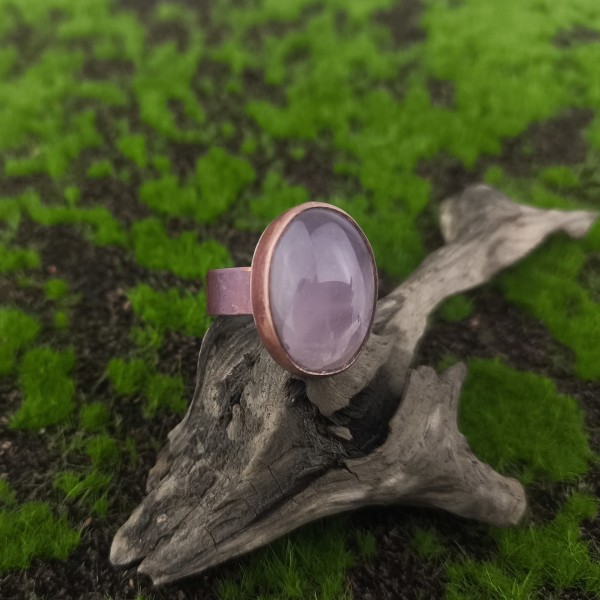 Pierścień miedziany Pierścionek z kwarcem różowym Loweris