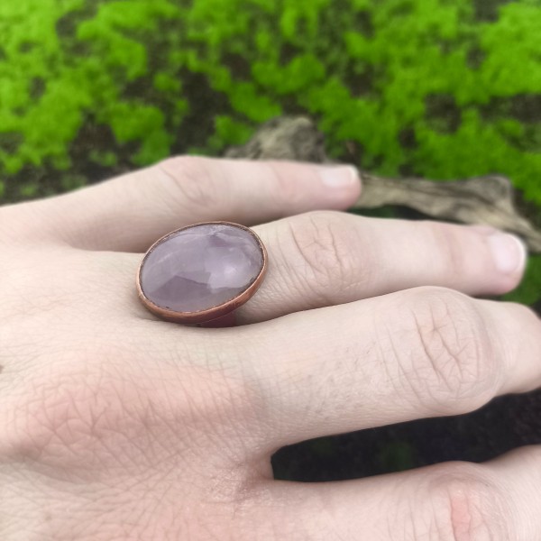 Pierścień miedziany Pierścionek z kwarcem różowym Loweris - hover