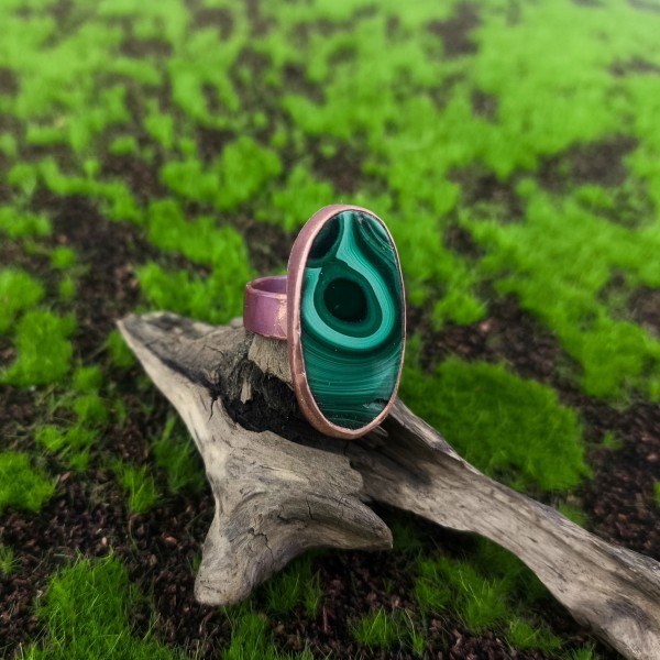 Pierścień miedziany Pierścionek z malachit Nichalis