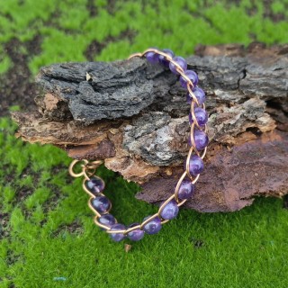 Bransoleta miedziana pleciona Ametyst