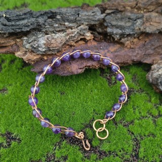 Bransoleta miedziana pleciona Ametyst