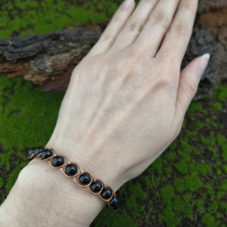 Bransoleta miedziana pleciona Onyks