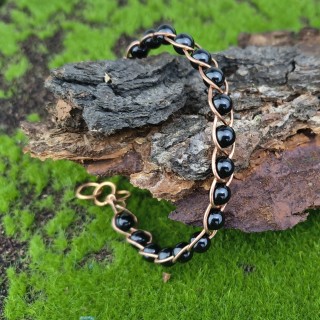 Bransoleta miedziana pleciona Onyks