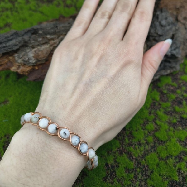 Bransoleta miedziana pleciona Kamień księżycowy