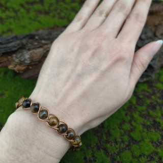 Bransoleta miedziana pleciona Tygrysie oko