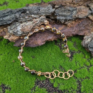 Bransoleta miedziana pleciona Tygrysie oko