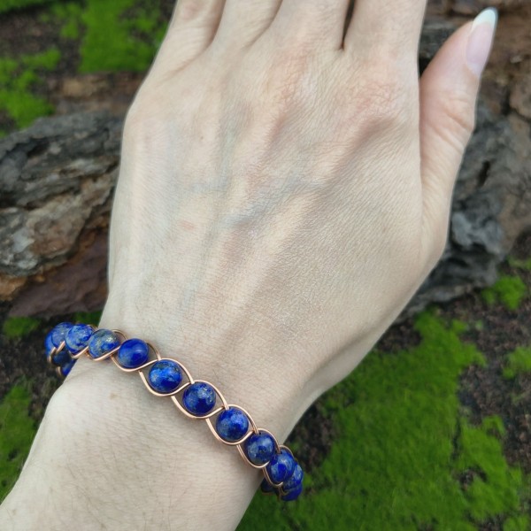 Bransoleta miedziana Bransoleta miedziana pleciona Lapis lazuli - hover