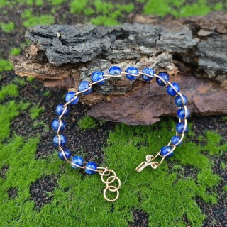 Bransoleta miedziana pleciona Lapis lazuli